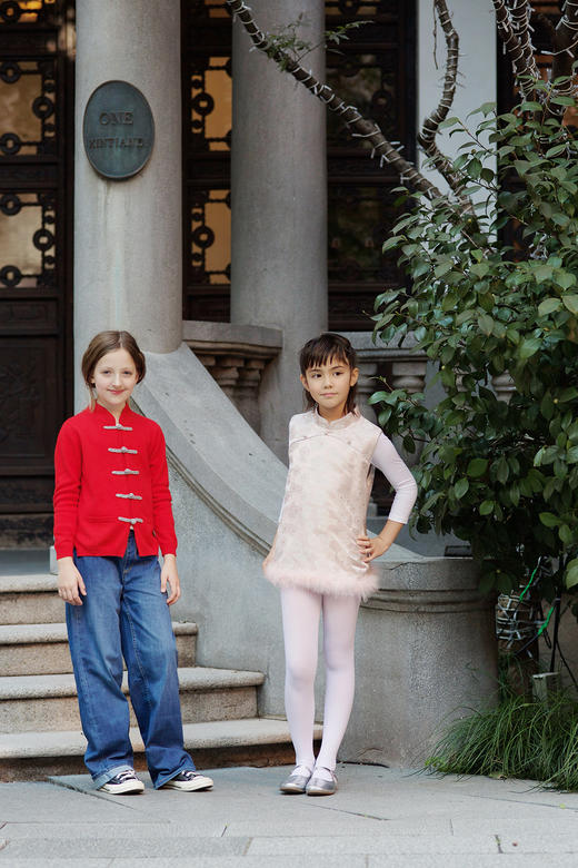 盛唐牡丹|儿童系列|Kids 冰裂梅花纹鸵鸟毛马甲裙 商品图3