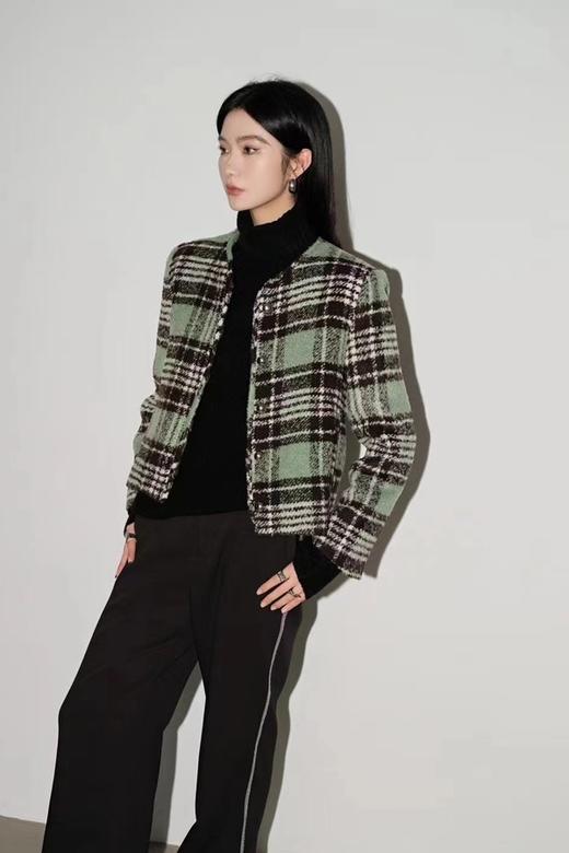 ANSUABEL 绿棕色格纹圆领小香风外套 17721 商品图4