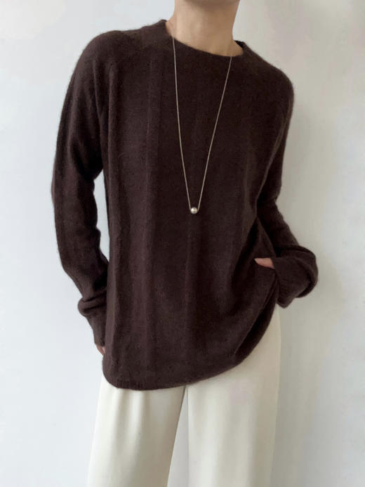 TU｜C05AW24-KW08-BR00 棕色 针织条纹圆领上衣 商品图2