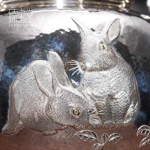 臻宝堂银壶999纯银烧水壶纯手工浮雕双兔煮茶壶足银茶壶家用茶具富贵双兔壶1400ml 商品图2