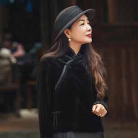 【林栖设计小店】真丝丝绒衬衣新中式盘扣多色百收腰2025春季新品长袖上衣1951019