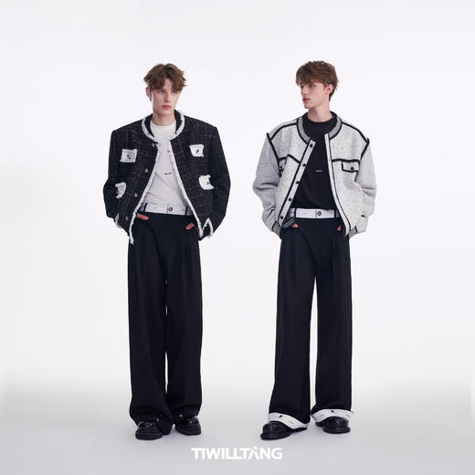 启世录TIWILLTANG“虚室生白”现代简约撞色拼接直筒西裤 商品图4