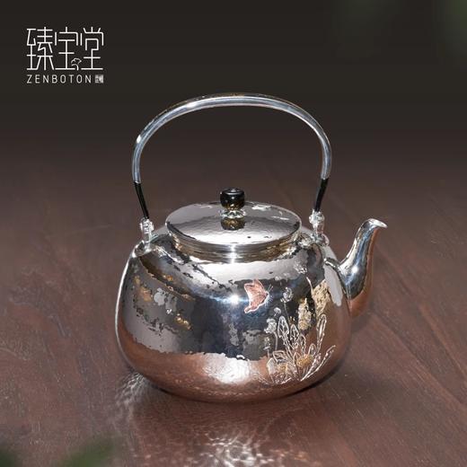臻宝堂银壶999纯银烧水壶纯手工浮雕双兔煮茶壶足银茶壶家用茶具富贵双兔壶1400ml 商品图1