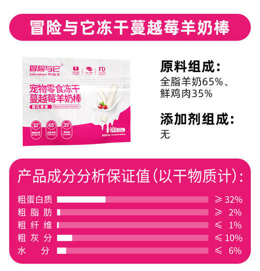 冒险与它冻干羊奶棒60g 羊奶+鲜肉配方 宠物零食 磨牙棒 多口味犬猫通用 商品图5