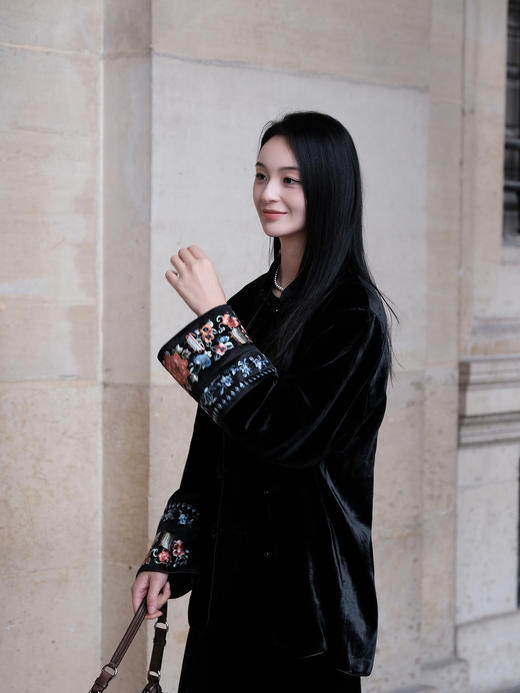 盛唐牡丹 |黑色丝绒双挽袖绣花双面穿外套 商品图5