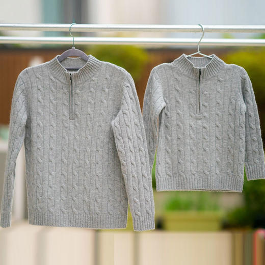 【现货】儿童半胸拉链套衫 100%山羊绒羊绒衣 浅灰色 商品图5