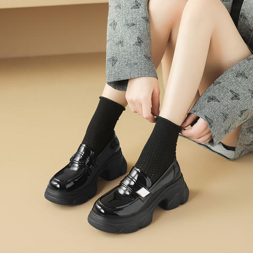 阿么手工女鞋真皮乐福鞋厚底轻便7CM百搭亮面2025新款圆头小皮鞋 商品图2