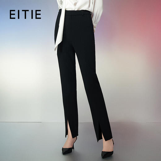 EITIE爱特爱春季新款时尚通勤休闲显瘦高腰开叉百搭裤子7705422 商品图0