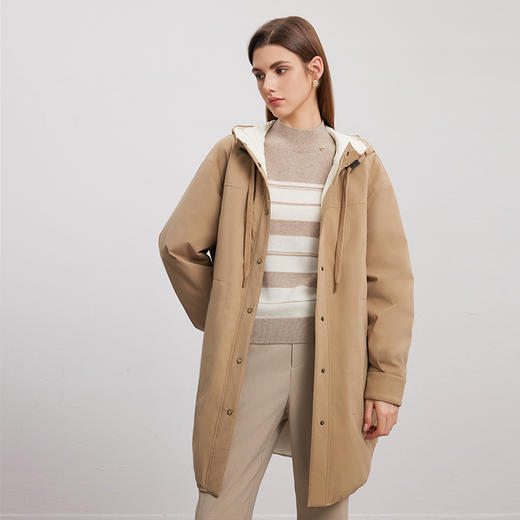 【双面拼色连帽羽绒服】24年秋冬女士新品中长款90白鹅绒保暖外套 商品图0