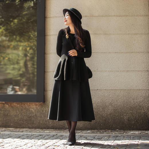 【林栖设计小店】罗纹肌理毛织外套荷叶边优雅气质修身2025春季新品长袖上衣女1951065 商品图0