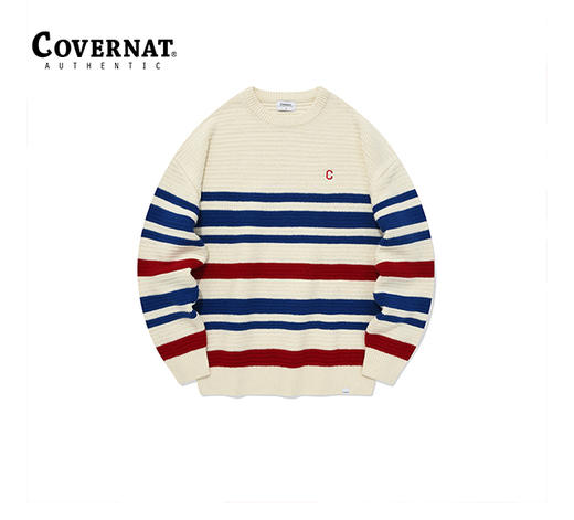 Covernat秋季新品双色条纹水手领针织衫男女同款套头毛衣CO2303KT08 商品图3
