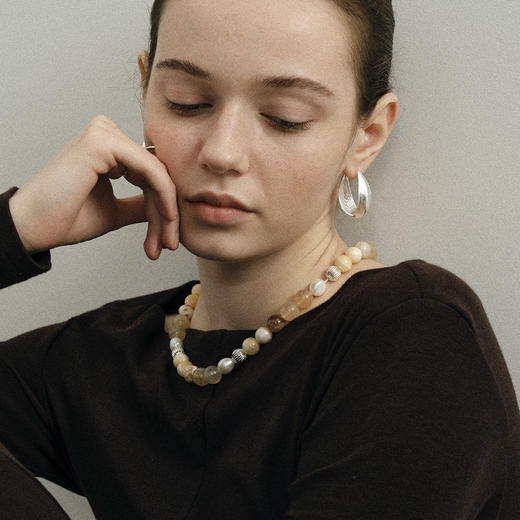 SOFT ROOM 木果造型茶花色黄玉髓/黑檀木咖啡玉髓大串珠项链 商品图1