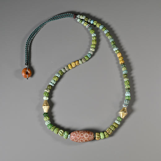 远古生物化石珠+古罗马压花琉璃珠项链 商品图0