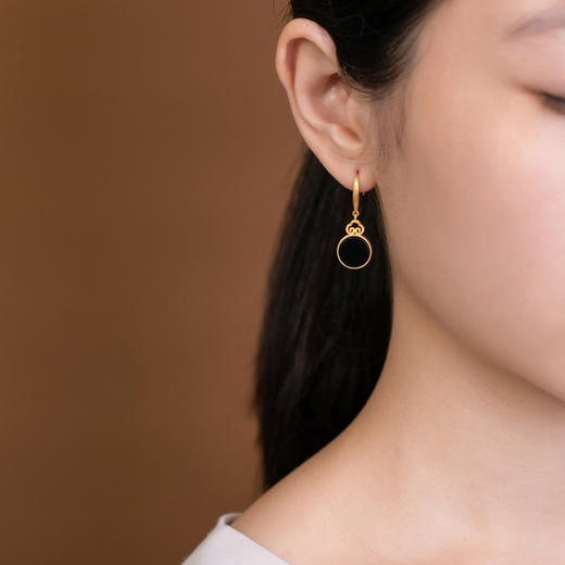 S925纯银镀金天然和田墨玉个性如意平安扣耳坠CW 商品图4