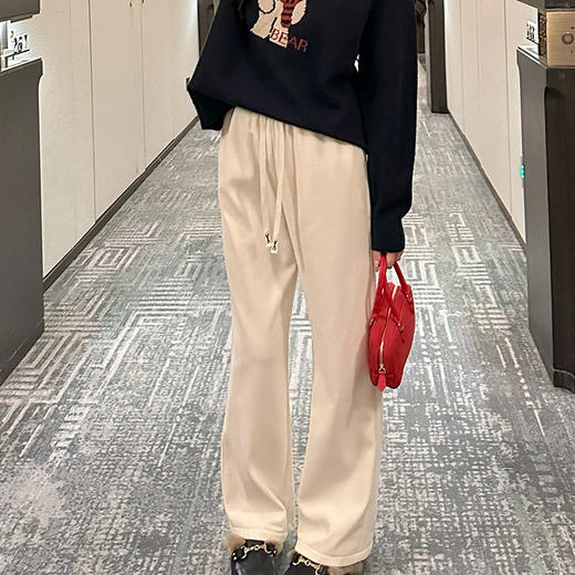 奢姿2024年冬季新款大码女装松紧腰直筒裤子胖妹妹系绳加绒休闲裤9944590304 商品图4