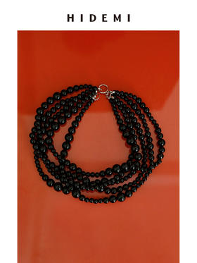 HIDEMI 【当当同款】节日系列天然黑曜石设计感不规则多层缠绕式项链