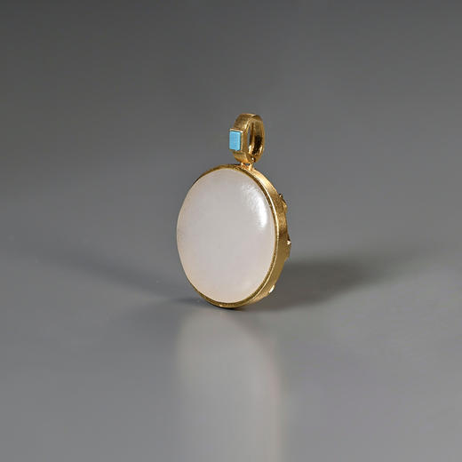 清代和田白玉扣+夏商绿松石嵌片项坠 商品图2