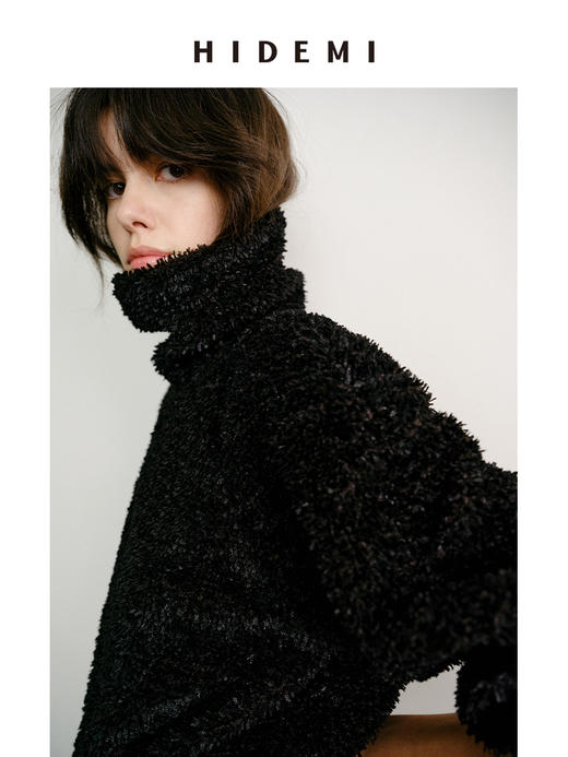 HIDEMI 节日系列极简廓形宽肩插肩袖复古设计感立领可翻领毛毛流苏感上衣前后两穿外套 商品图4