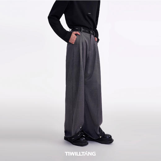 启世录TIWILLTANG“虚室生白”现代简约撞色拼接直筒西裤 商品图3