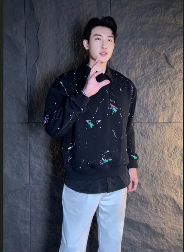 WY680冬季新款时尚个性美式泼墨翻领假两件卫衣情侣宽松百搭上衣 商品图0