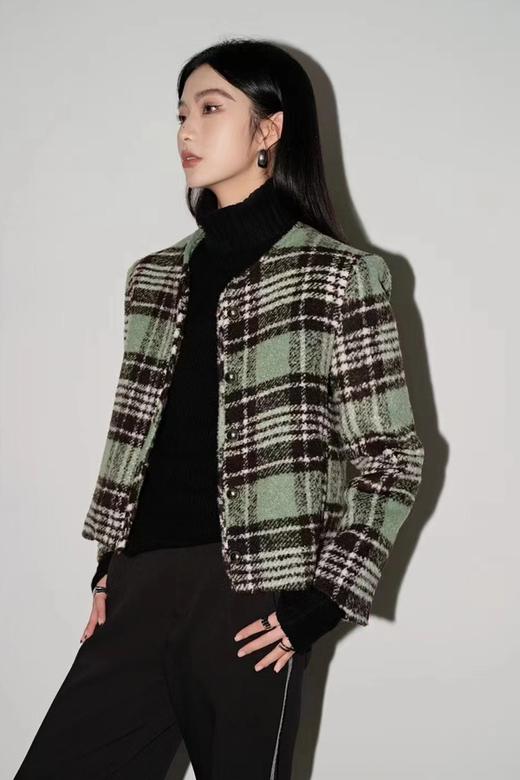 ANSUABEL 绿棕色格纹圆领小香风外套 17721 商品图2