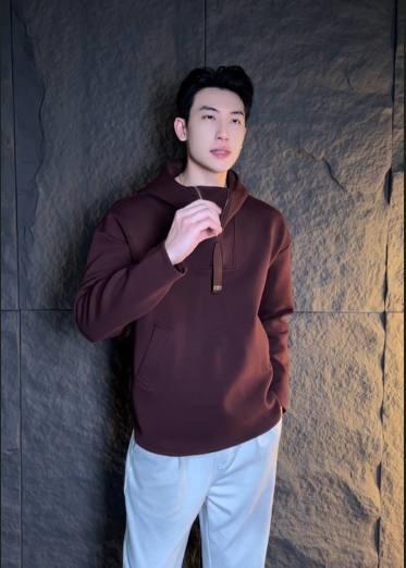 WY649秋冬季新款时尚个性美式纯色压线半拉链连帽卫衣情侣宽松户外上衣