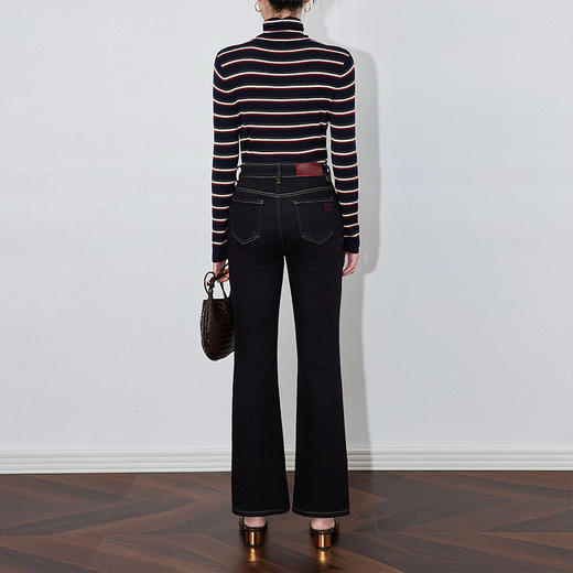 【高货wl】全新升级【铂金会员220/天猫299/差价79】(13401) 洛诗琳加绒微弹高腰设计简约复古休闲修身微喇牛仔裤女 商品图4