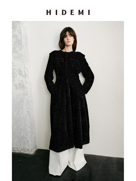 HIDEMI 节日系列极简设计感前后两穿纽扣式宽肩收腰长款多穿式连衣裙大衣外套 商品图0