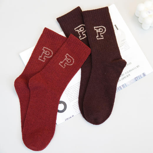 【2双装】【6双6折】女士半边绒长筒袜秋冬棉袜保暖舒适袜子棉袜子【2422703】 商品图1