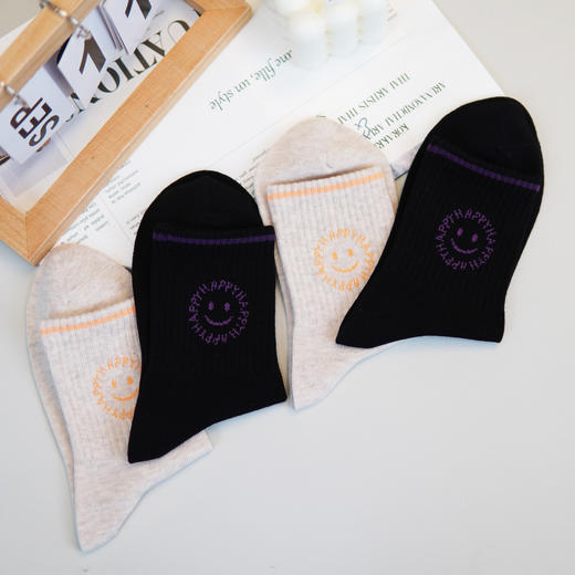 【2双装】【6双6折】大童笑脸时尚袜中长筒学生袜四季棉袜女士棉袜【2423102】 商品图2