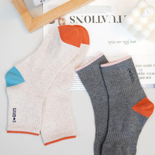 【2双装】【6双6折】女士时尚运动休闲袜中筒棉袜女袜四季袜子【2422111】 商品图1