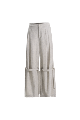 OUTOFLAW 羊毛系带阔腿长裤 - 银灰