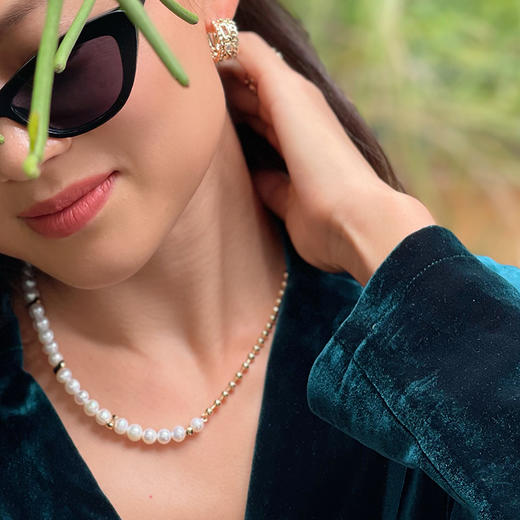 LHWINDSOR 圆珠失衡项链巴洛克珍珠不平衡设计颈链小众轻奢时尚饰品 商品图4