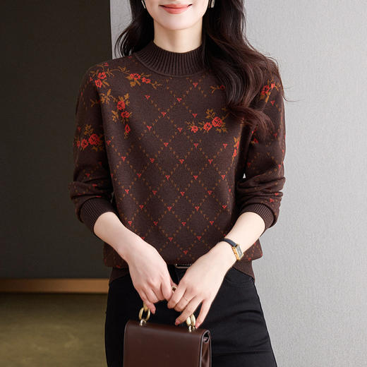 CC-CJ-566半高领毛衣女2024秋冬新款提花洋气宽松羊毛针织打底上衣 商品图3
