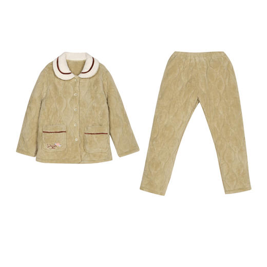 都市丽人女士加厚夹棉套装家居服长袖长裤法兰绒夹棉秋冬睡衣LHT1H4 商品图0