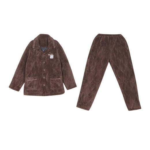 都市丽人男士加厚夹棉套装家居服长袖长裤法兰绒夹棉秋冬睡衣FHT1B7 商品图0