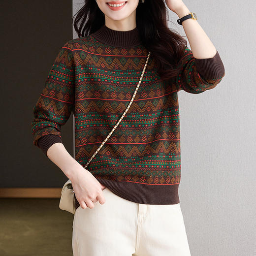 CC-CJ-567设计感复古半高领毛衣女2024秋冬新款宽松保暖针织打底上衣 商品图0