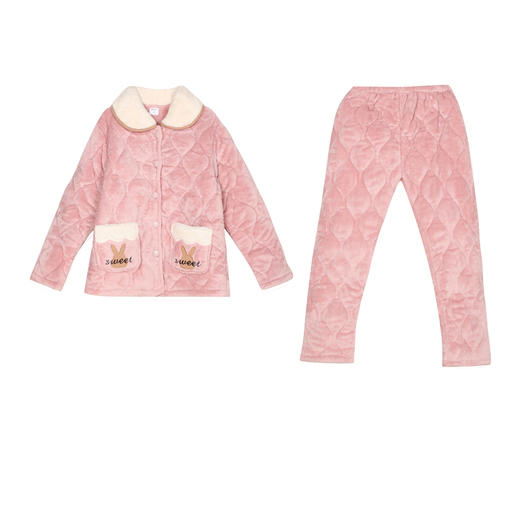 都市丽人女士加厚夹棉套装家居服长袖长裤法兰绒夹棉秋冬睡衣LHT1G5 商品图0