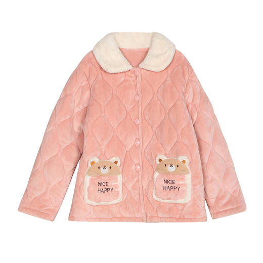 都市丽人女士加厚夹棉套装家居服长袖长裤法兰绒夹棉秋冬睡衣LHT1H2 商品图1