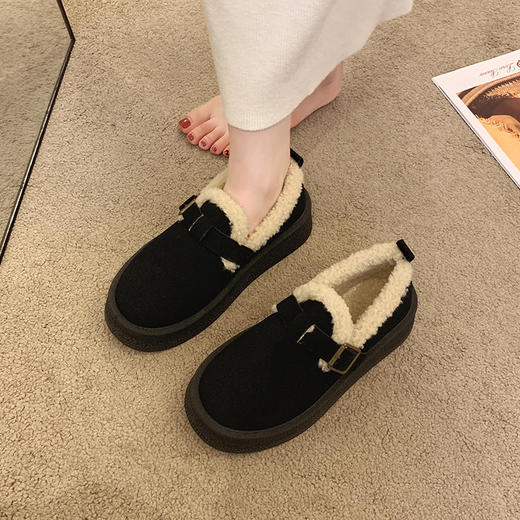 服装鞋包-新款复古秋冬鞋子厚底豆豆平底保暖毛毛棉鞋 商品图1