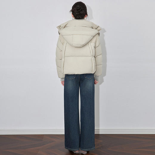 【高货wl】全新升级【铂金会员468/天猫629/差价161】(13410) 洛诗琳时尚暗扣皮革拼接连帽羽绒服90白鸭绒短款羽绒服女 商品图4