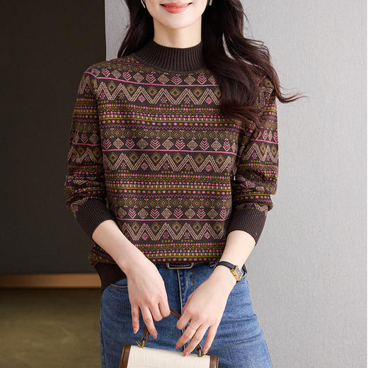 CC-CJ-567设计感复古半高领毛衣女2024秋冬新款宽松保暖针织打底上衣 商品图3