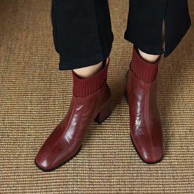 【预售5天】复古粗跟短靴气质拼接，飞织瘦瘦靴百搭马丁女靴LD&6917