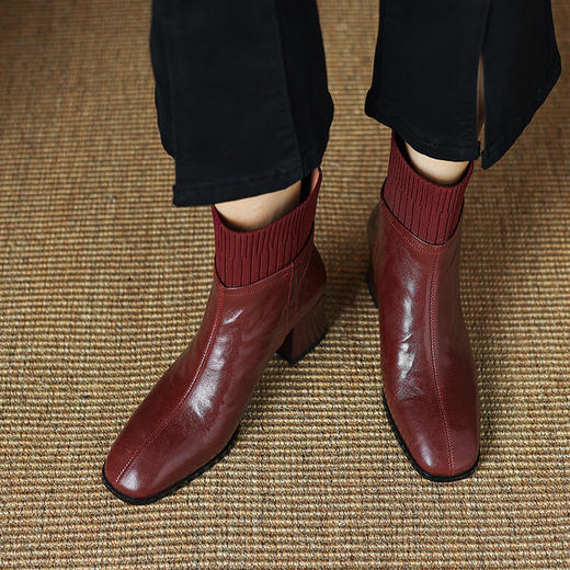 【预售5天】复古粗跟短靴气质拼接，飞织瘦瘦靴百搭马丁女靴LD&6917 商品图0