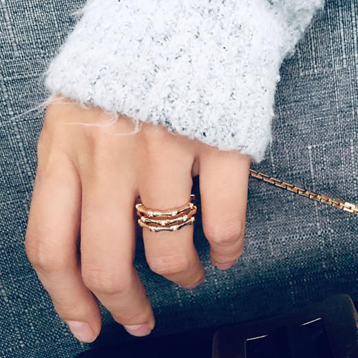 LHWINDSOR 设计款复古竹节戒指简约轻奢小众开口戒指金银双色可选 商品图1