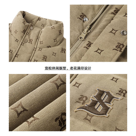 gxg.jeans男装冬季老花满印卡其色立领短款羽绒服男 商品图3
