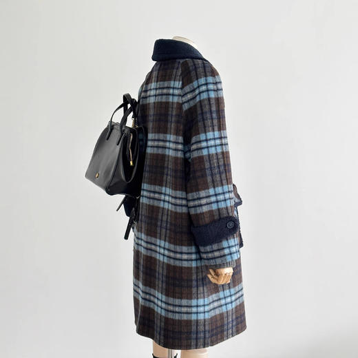 【复古格调】24新款咖蓝格复古时尚牛角扣设计师韩系毛呢大衣外套！ 商品图1