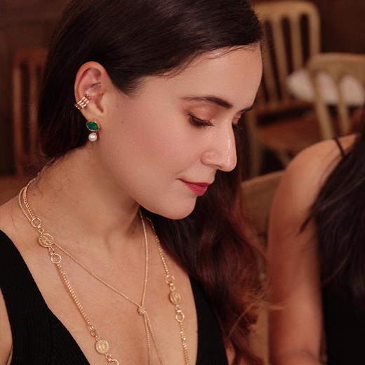 LHWINDSOR 湖水云边配色耳环绿水晶贝珠耳环简约气质珍珠耳饰 商品图4