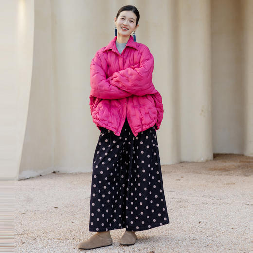 绽放旅行女768朵/2024秋冬新款波点雨露麻阔腿裤文艺复古宽松裙裤 商品图3