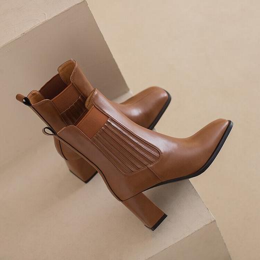 【预售5天】方头皮面飞织袜子皮靴，韩版高跟女靴时尚弹力瘦瘦靴子JL&L2213 商品图4